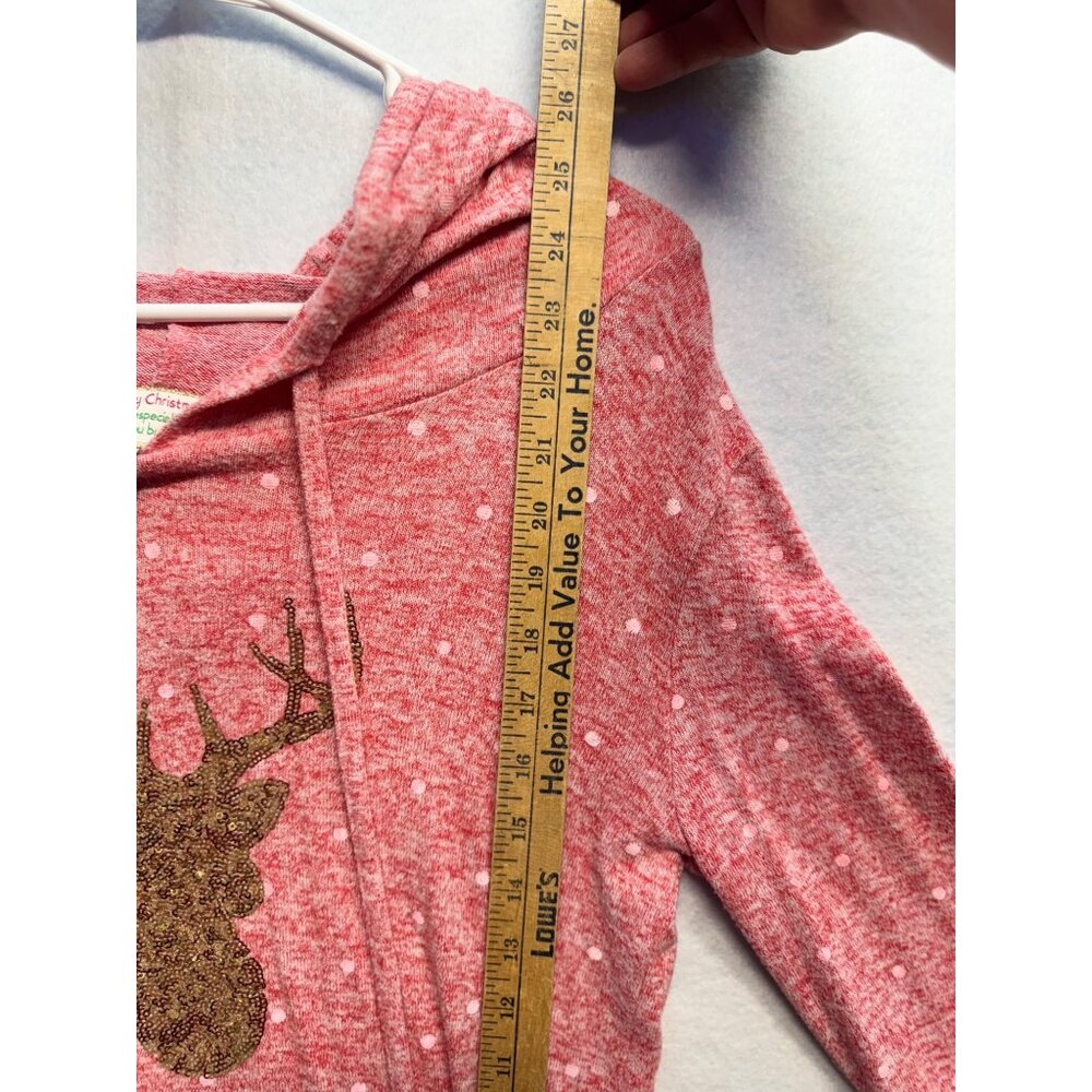 Red Heathered Hoodie W/ Gold Glitter Deer Print Polka Dot Pattern Size Small - Picture 6 of 9